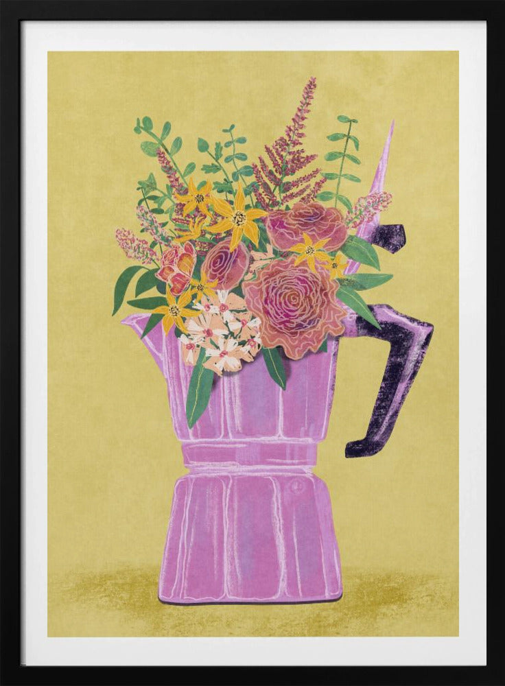 Espresso Maker with Flowers | Poster