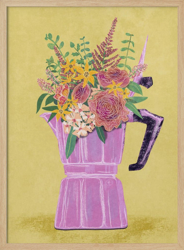 Espresso Maker with Flowers | Poster