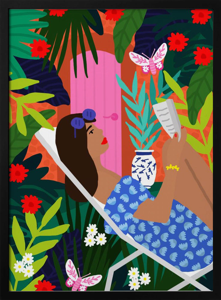 Floral Sunbathing Girl | Poster