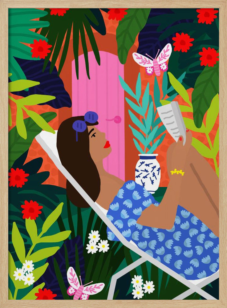 Floral Sunbathing Girl | Poster