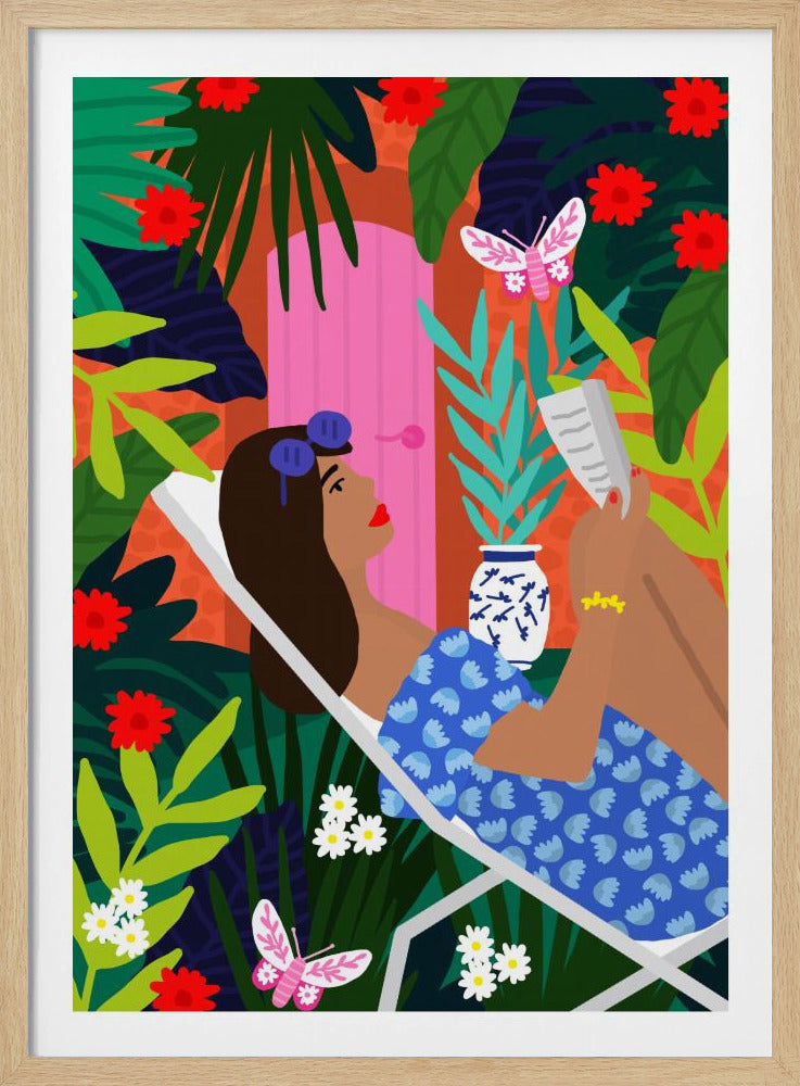 Floral Sunbathing Girl | Poster