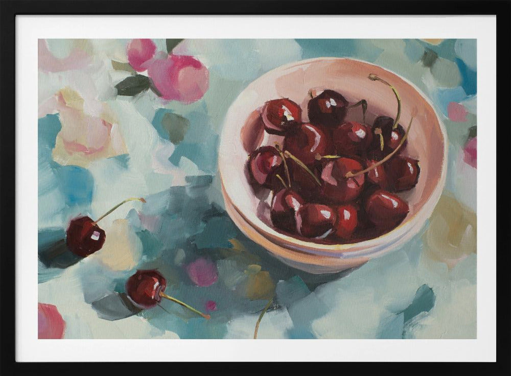 Cherries On Tablecloth | Poster
