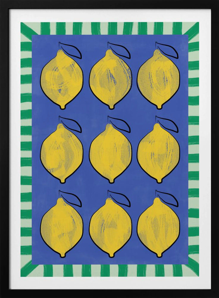 Vibrant Yellow Lemons on a Deep Blue | Poster