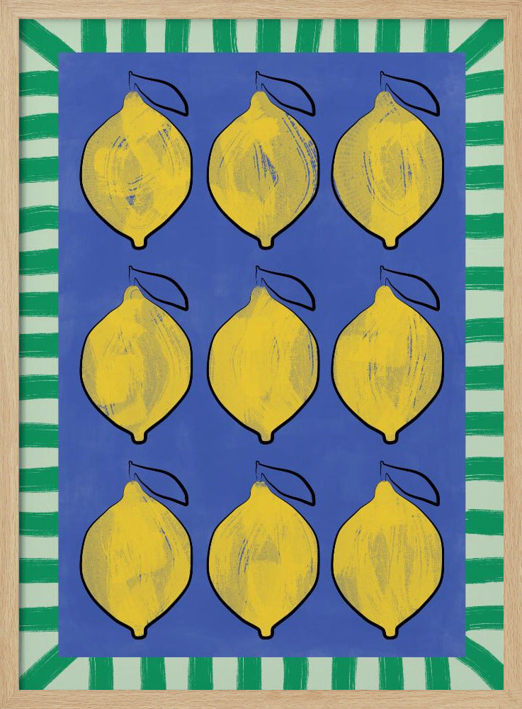 Vibrant Yellow Lemons on a Deep Blue | Poster