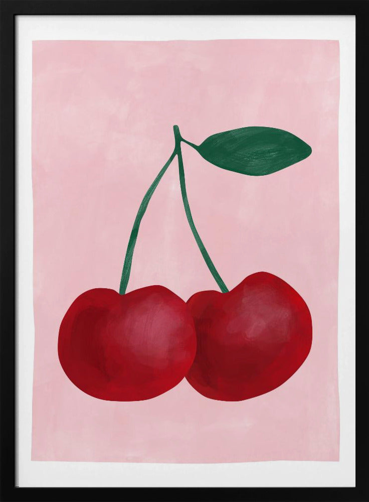 Red Cherries with a Green Leaf | Poster