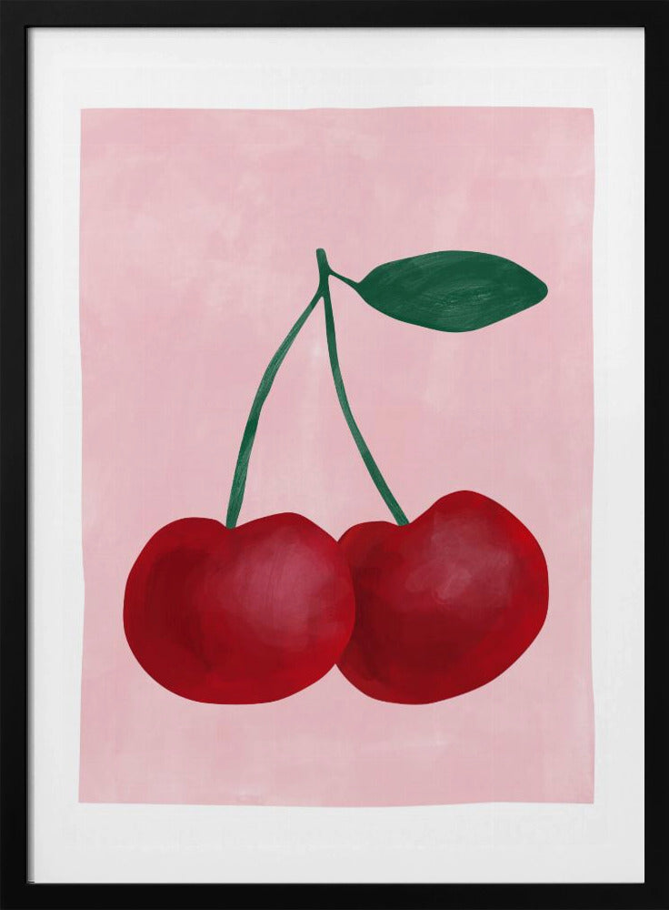 Red Cherries with a Green Leaf | Poster