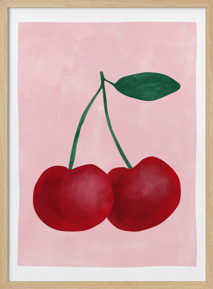 Red Cherries with a Green Leaf | Poster