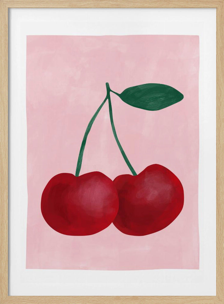 Red Cherries with a Green Leaf | Poster