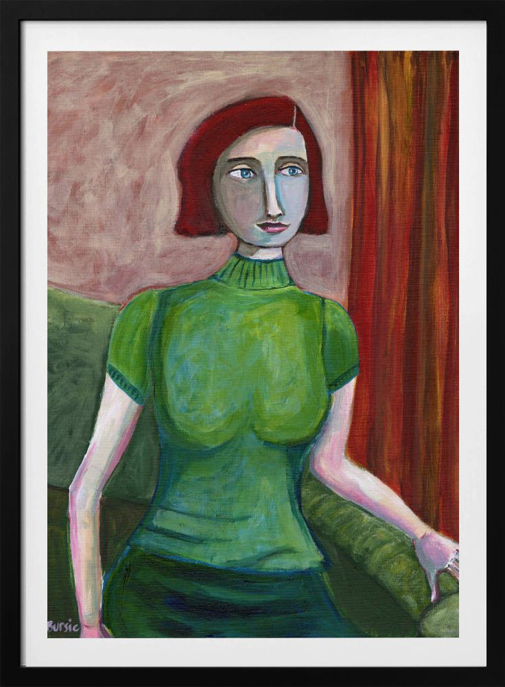 Vintage Red Head in Green | Poster