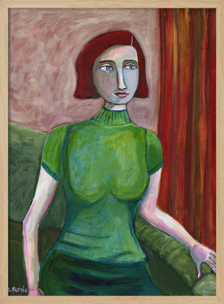 Vintage Red Head in Green | Poster