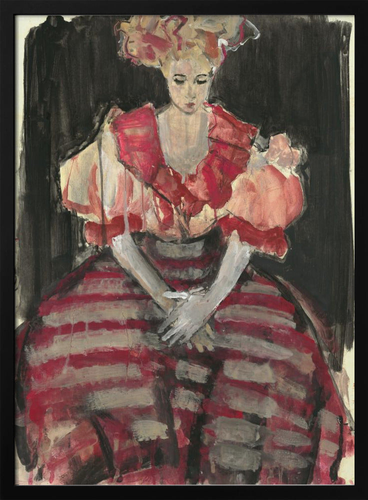 Woman in a Flowing Red Stripes Dress | Poster