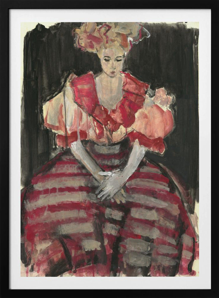 Woman in a Flowing Red Stripes Dress | Poster