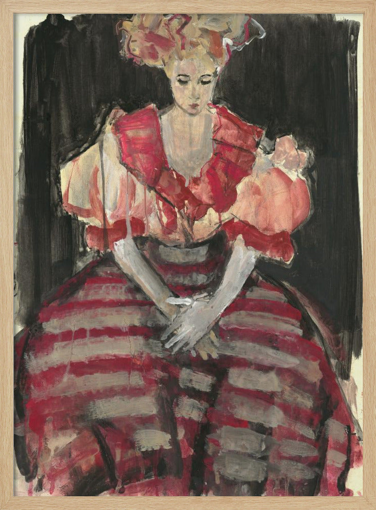 Woman in a Flowing Red Stripes Dress | Poster