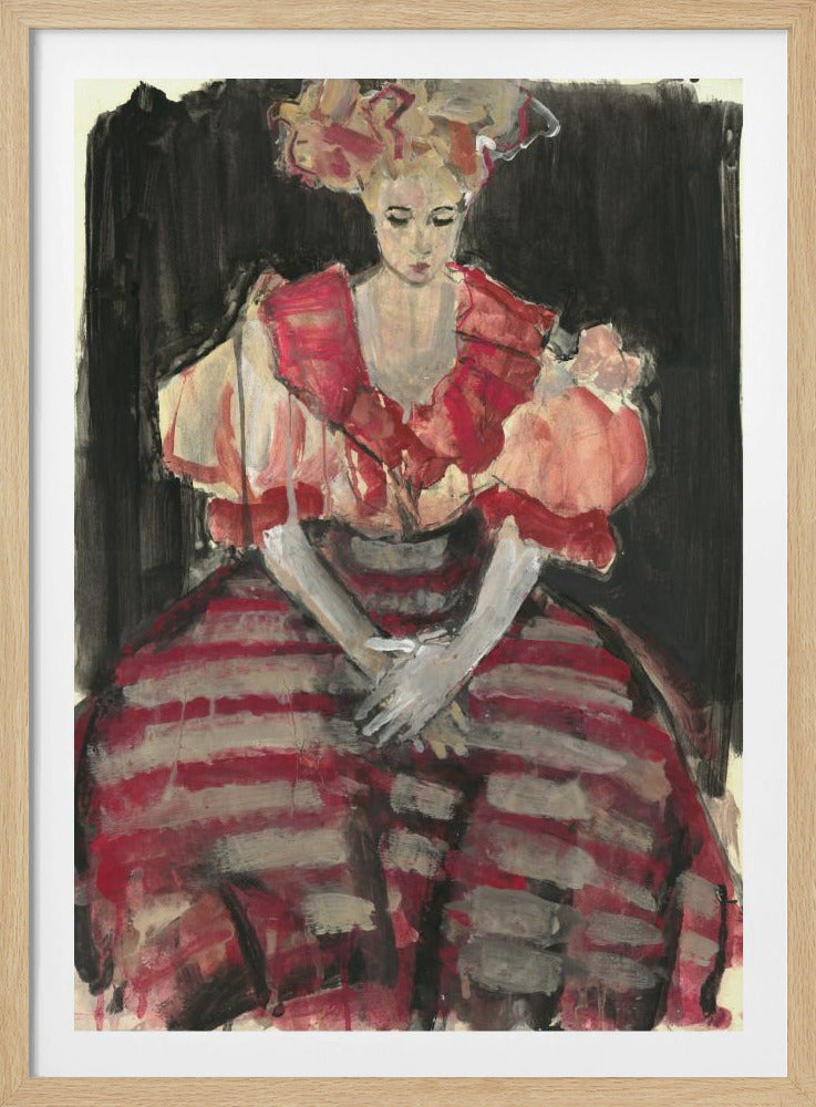 Woman in a Flowing Red Stripes Dress | Poster