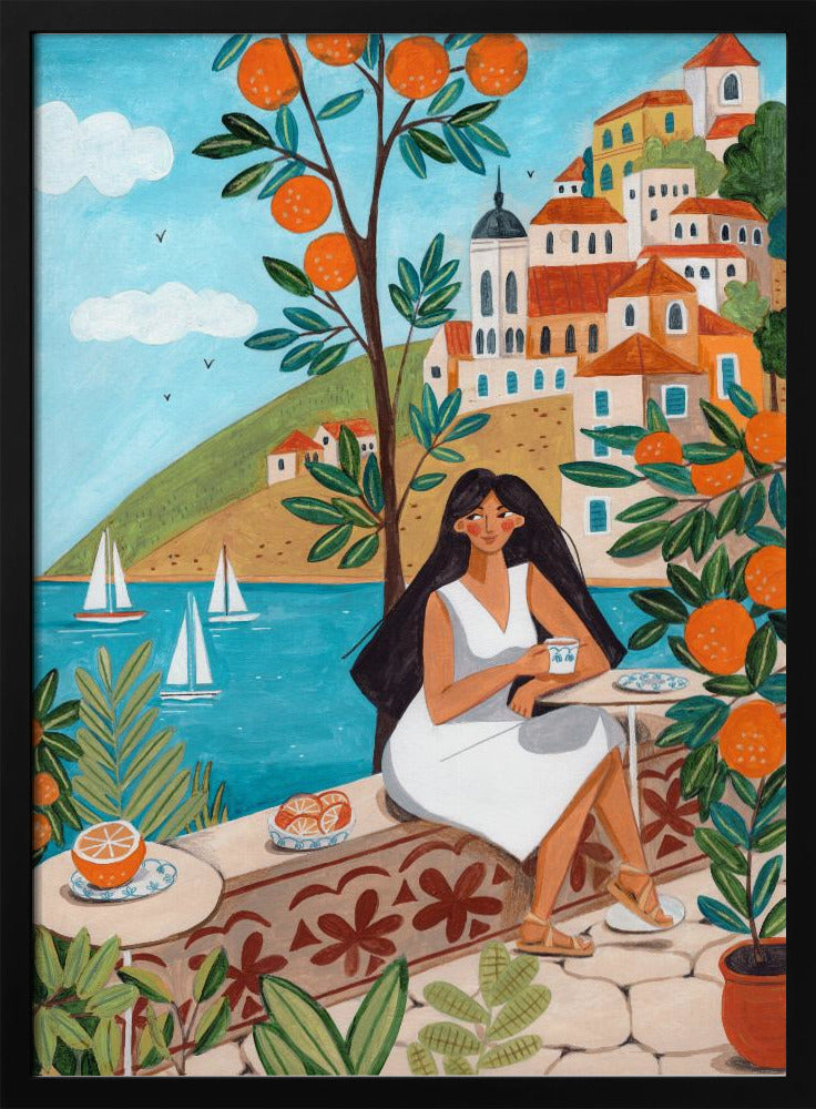 Travel poster woman in Mediterranean coast | Poster
