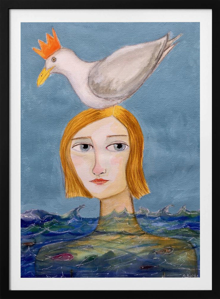 Lady swimmer with seagull | Poster