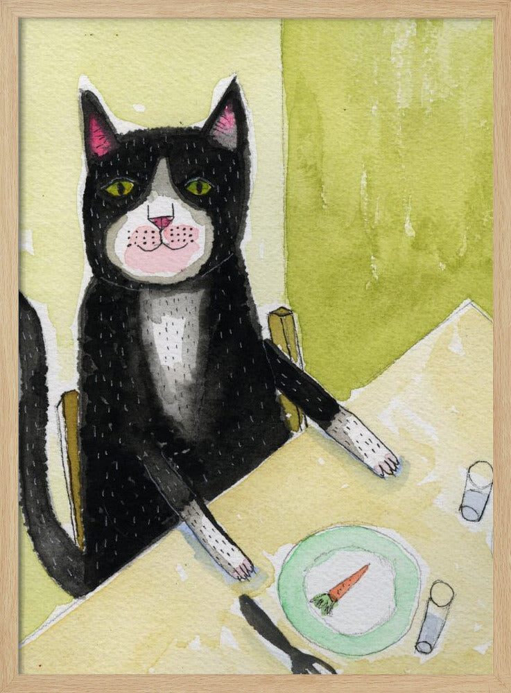 Cat having dinner | Poster