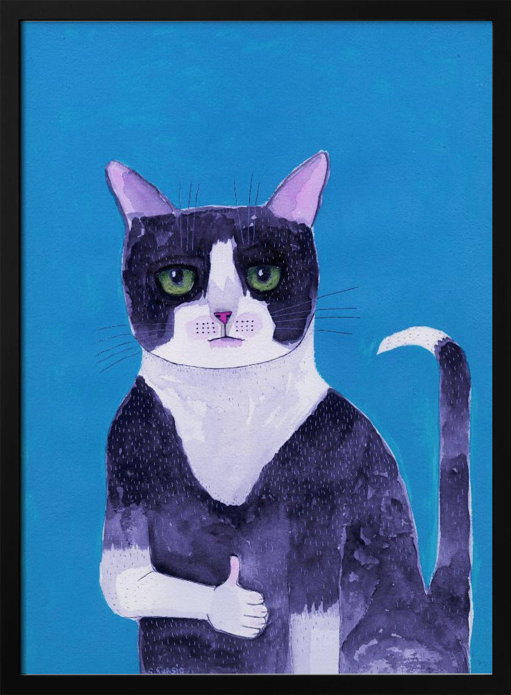 Cat thumbs up blue | Poster