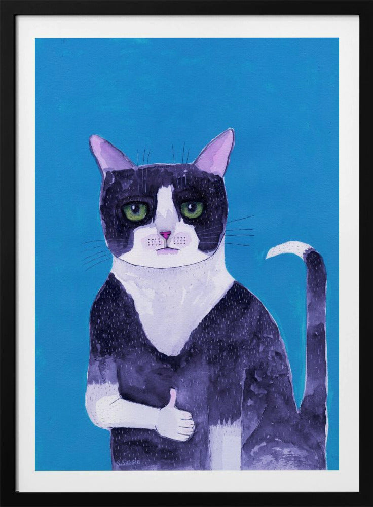 Cat thumbs up blue | Poster