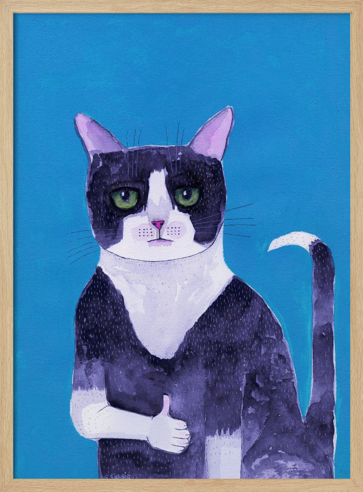 Cat thumbs up blue | Poster