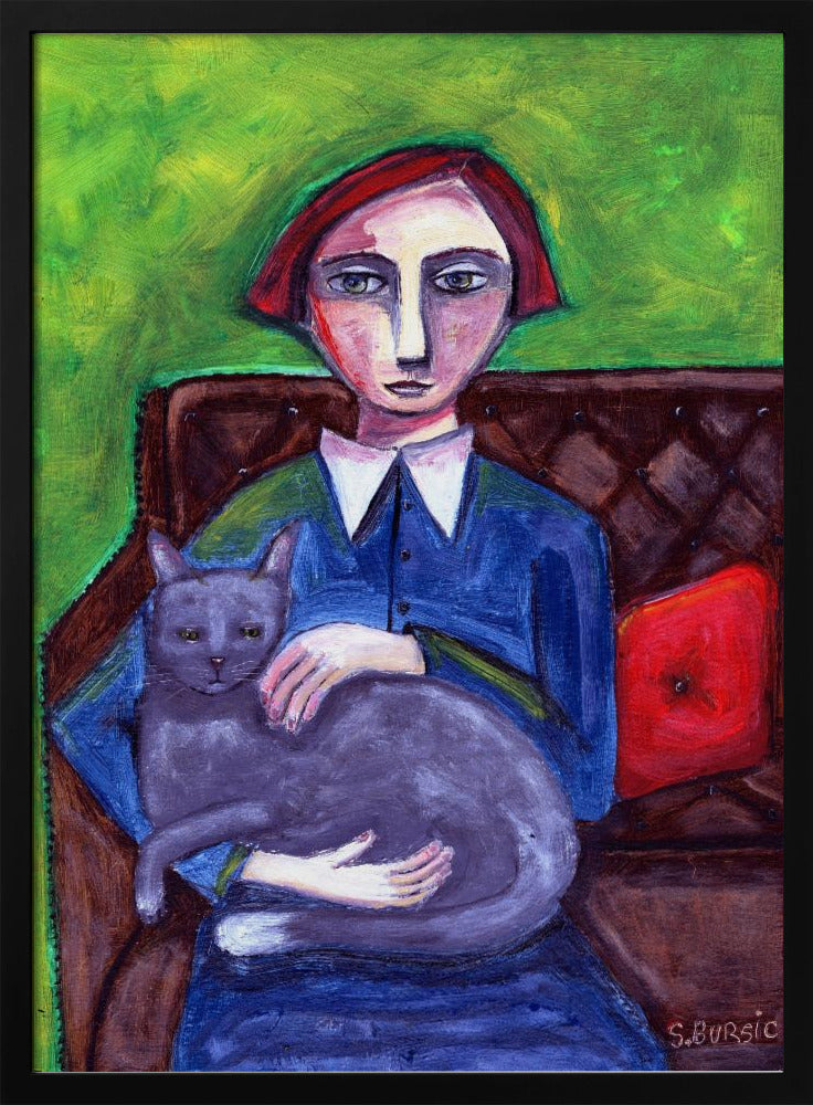 Lady on Couch with cat | Poster