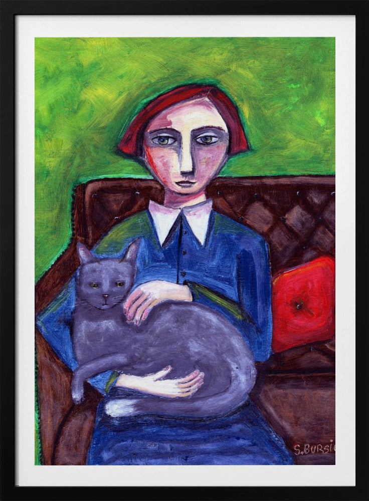 Lady on Couch with cat | Poster