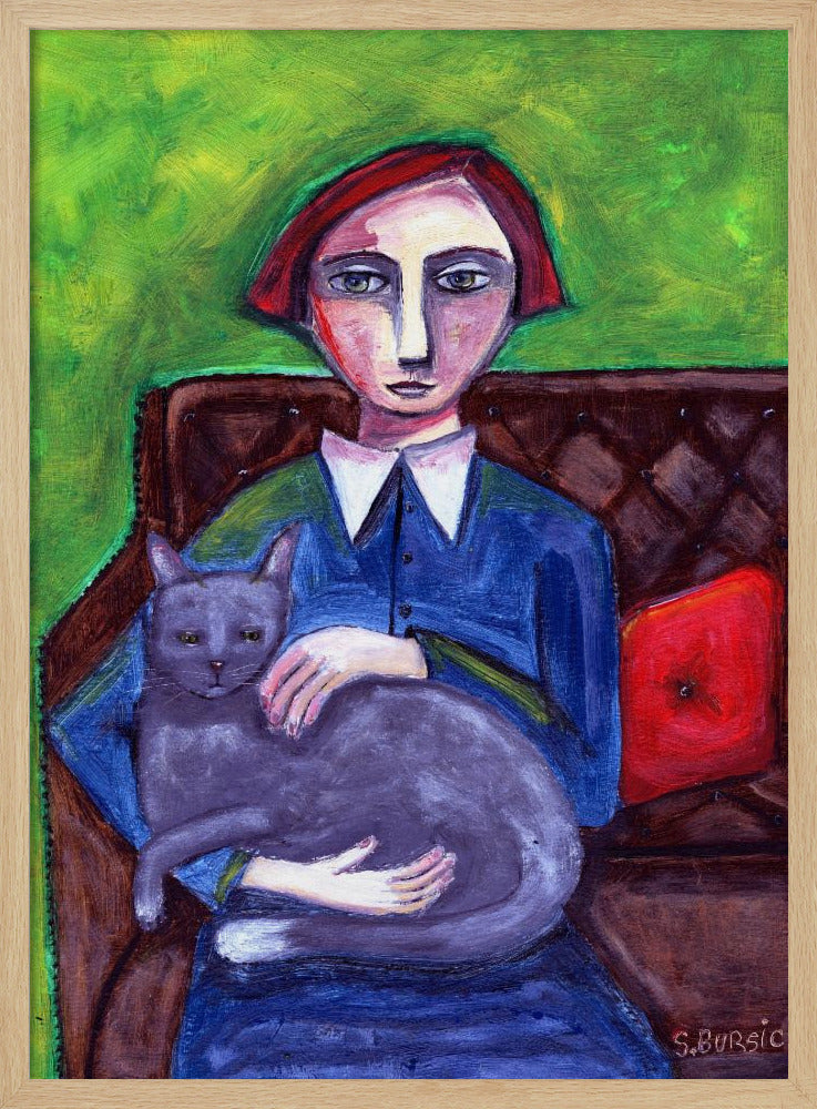 Lady on Couch with cat | Poster