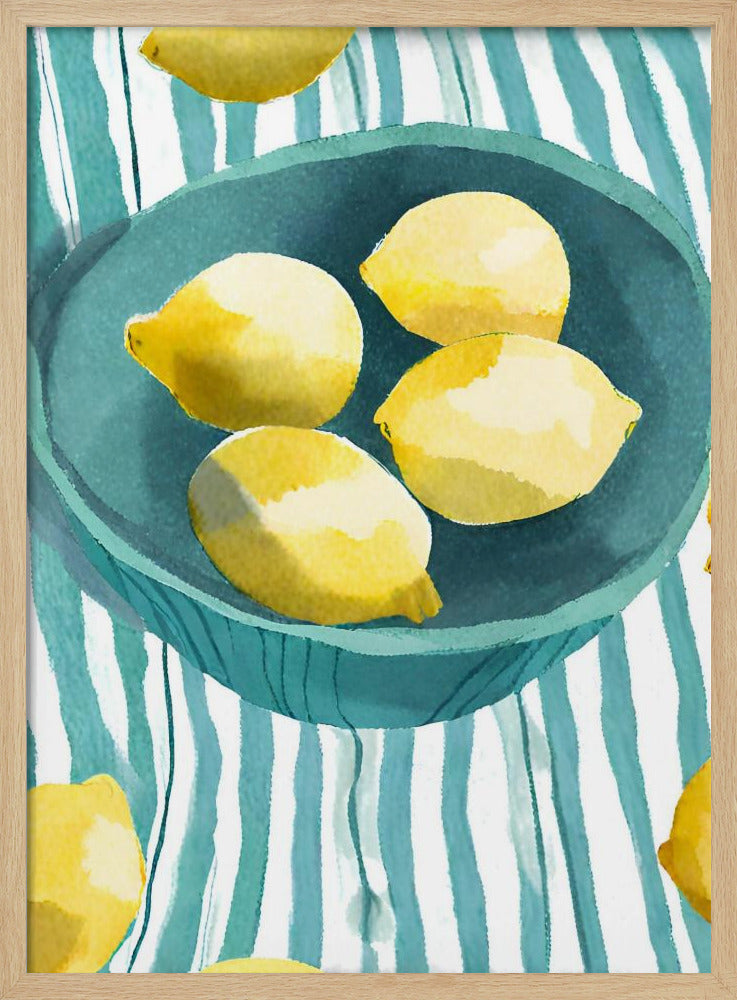 Zitronen in türkisfarbener Schale | Poster