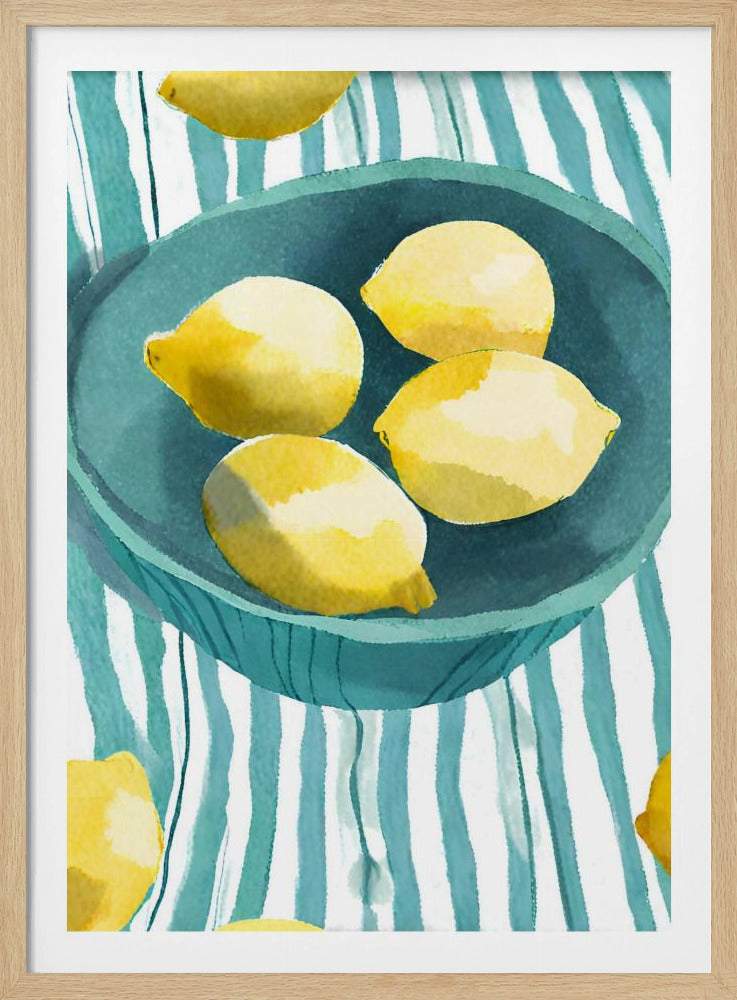 Zitronen in türkisfarbener Schale | Poster