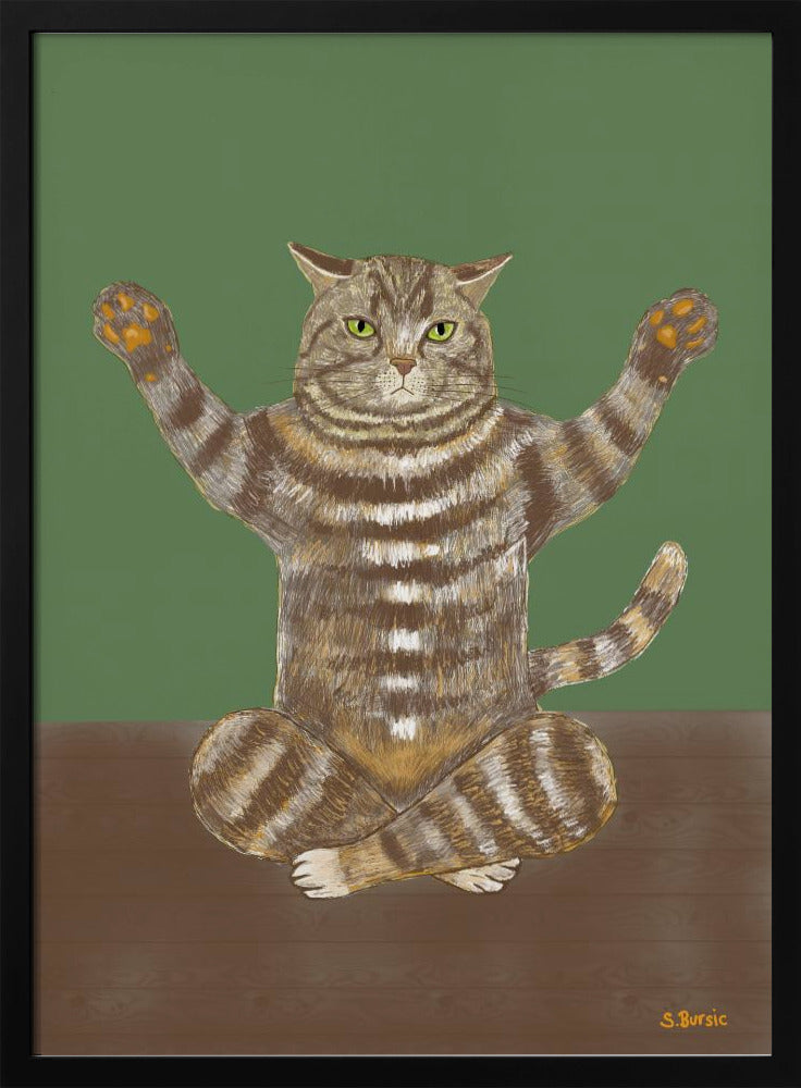 Yoga Cat Green Background | Poster