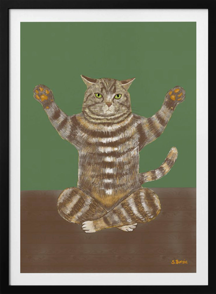 Yoga Cat Green Background | Poster