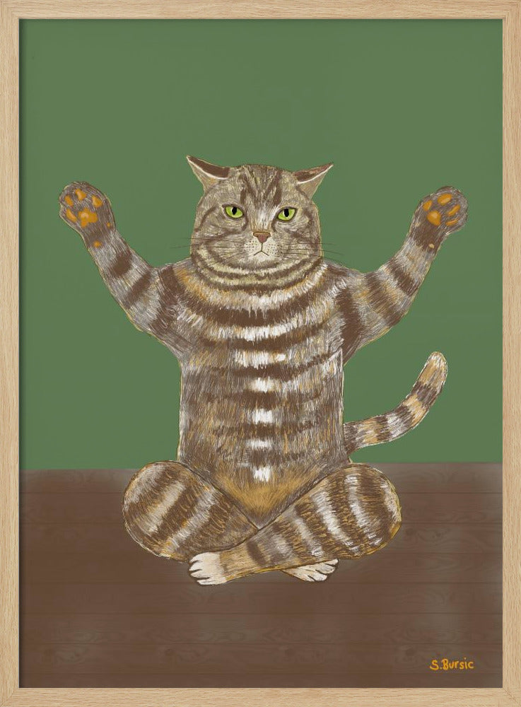 Yoga Cat Green Background | Poster