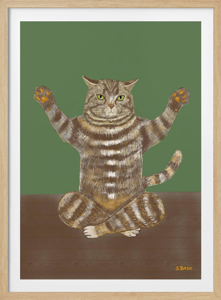 Yoga Cat Green Background | Poster