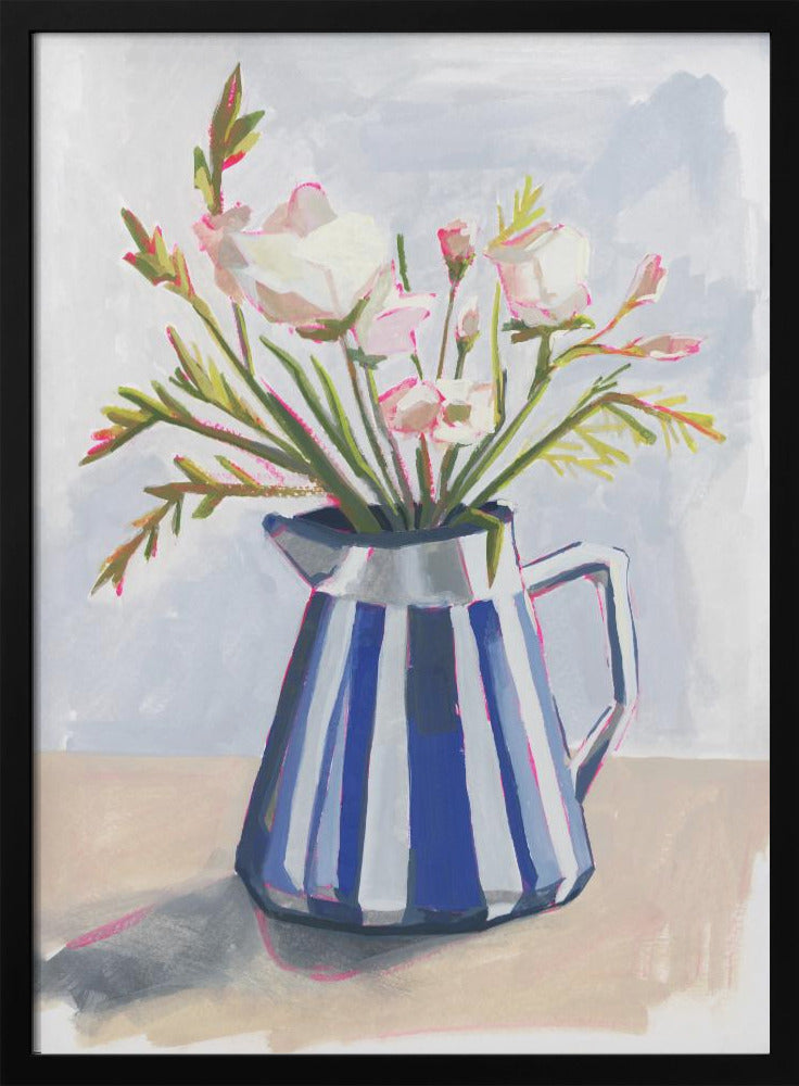 Fresh flowers in a striped vase I | Poster