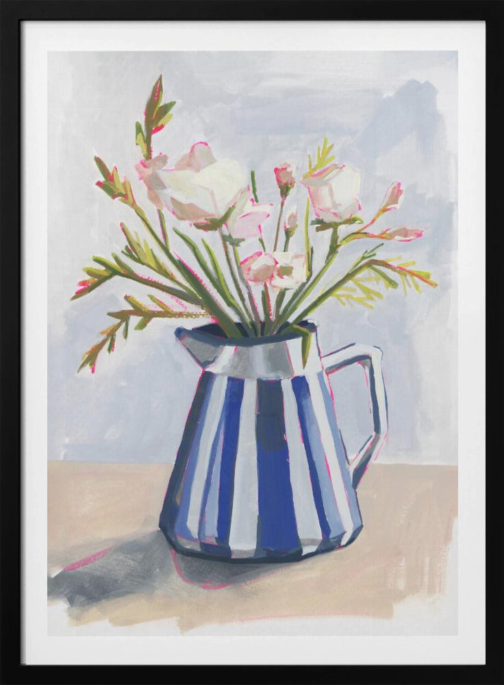 Fresh flowers in a striped vase I | Poster