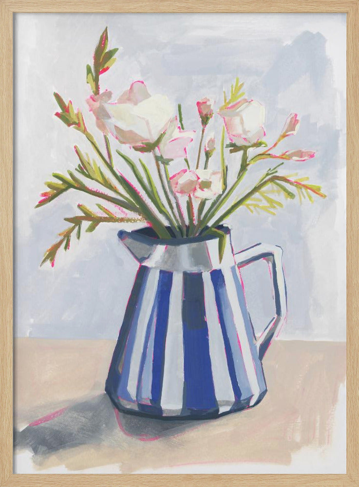 Fresh flowers in a striped vase I | Poster