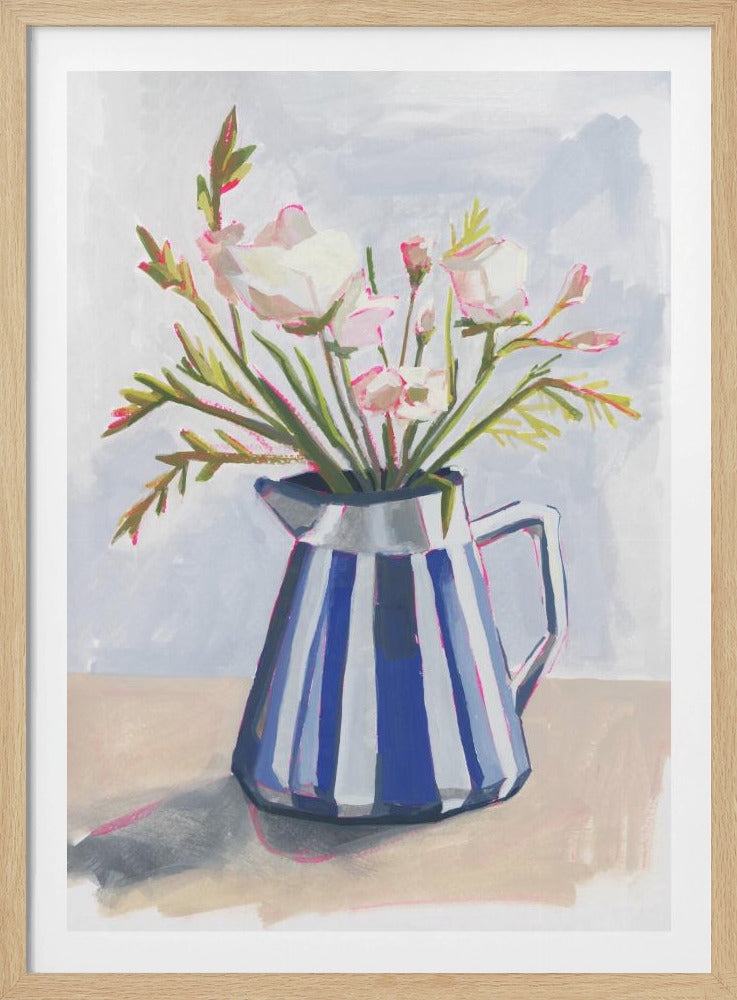Fresh flowers in a striped vase I | Poster