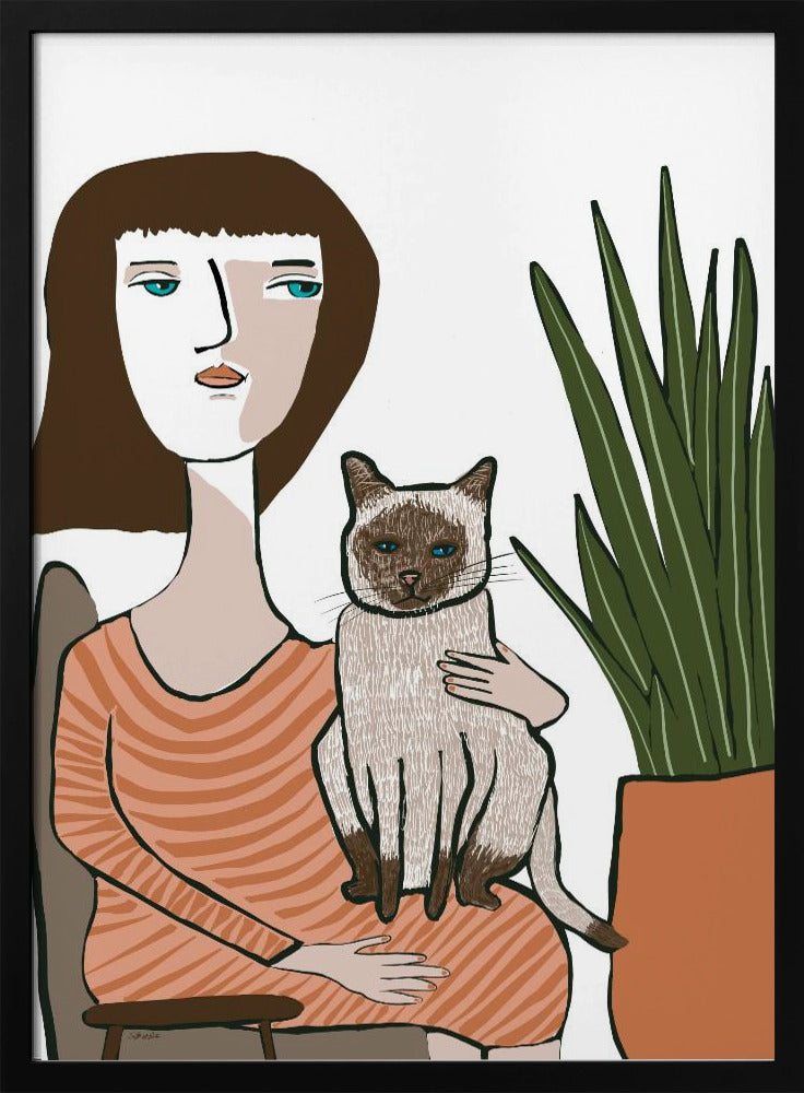 Girl with Siamese cat | Poster