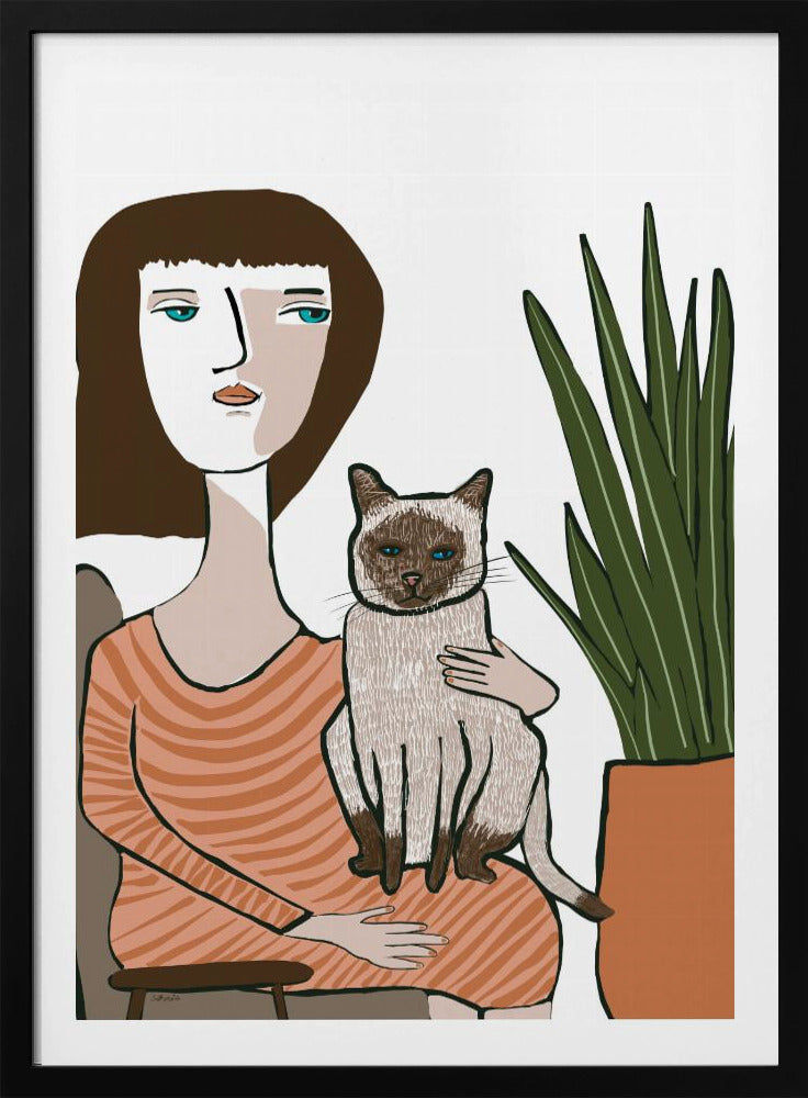 Girl with Siamese cat | Poster