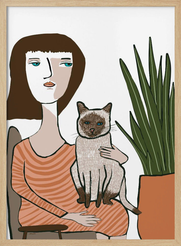 Girl with Siamese cat | Poster