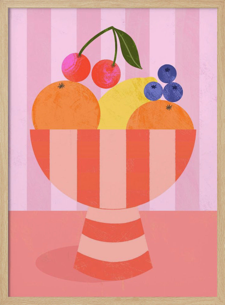 Fruit in Striped Bowl | Poster