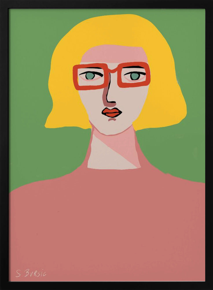 Golden hair lady with red glasses | Poster