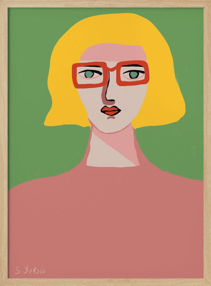Golden hair lady with red glasses | Poster