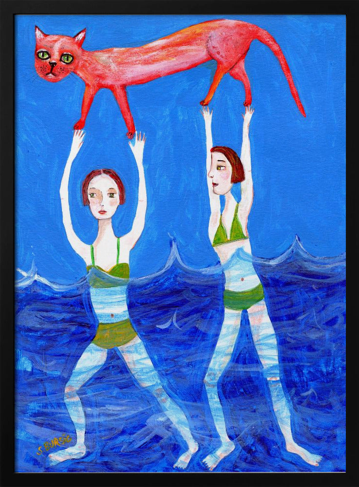 Two swimmers with pink cat | Poster