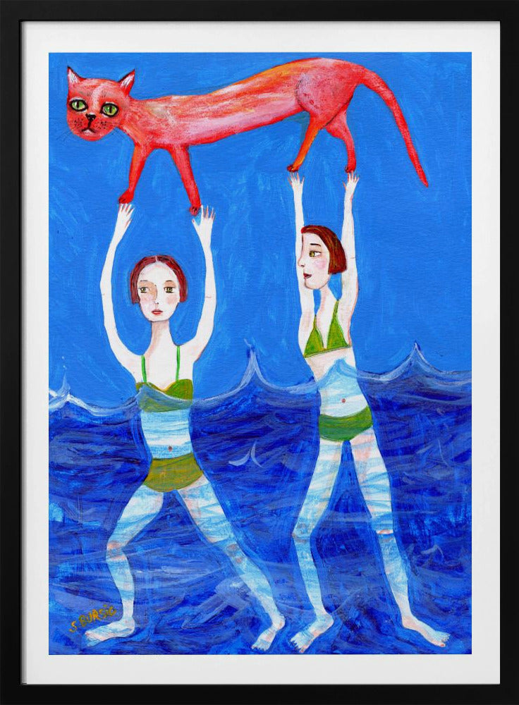 Two swimmers with pink cat | Poster