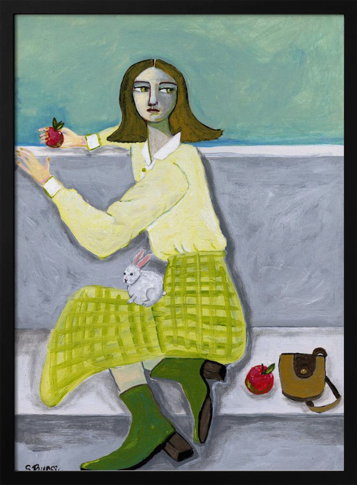 Lady and the Rabbit with apple | Poster