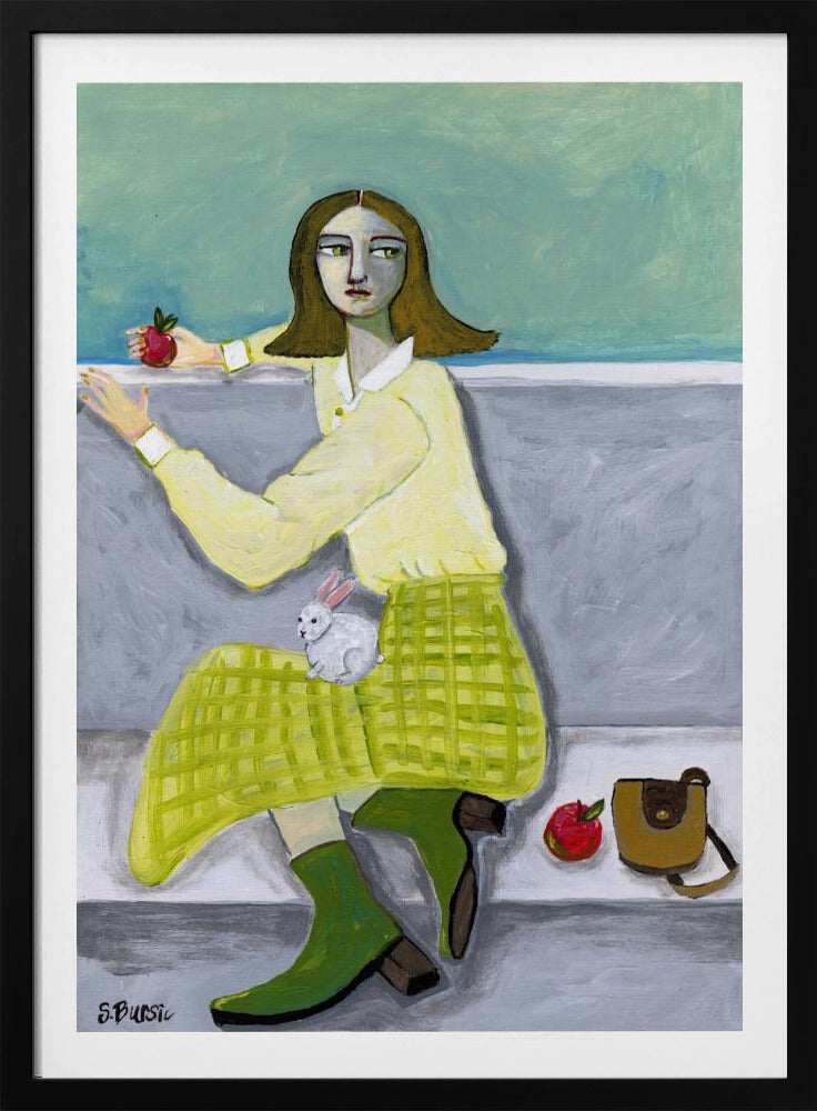 Lady and the Rabbit with apple | Poster