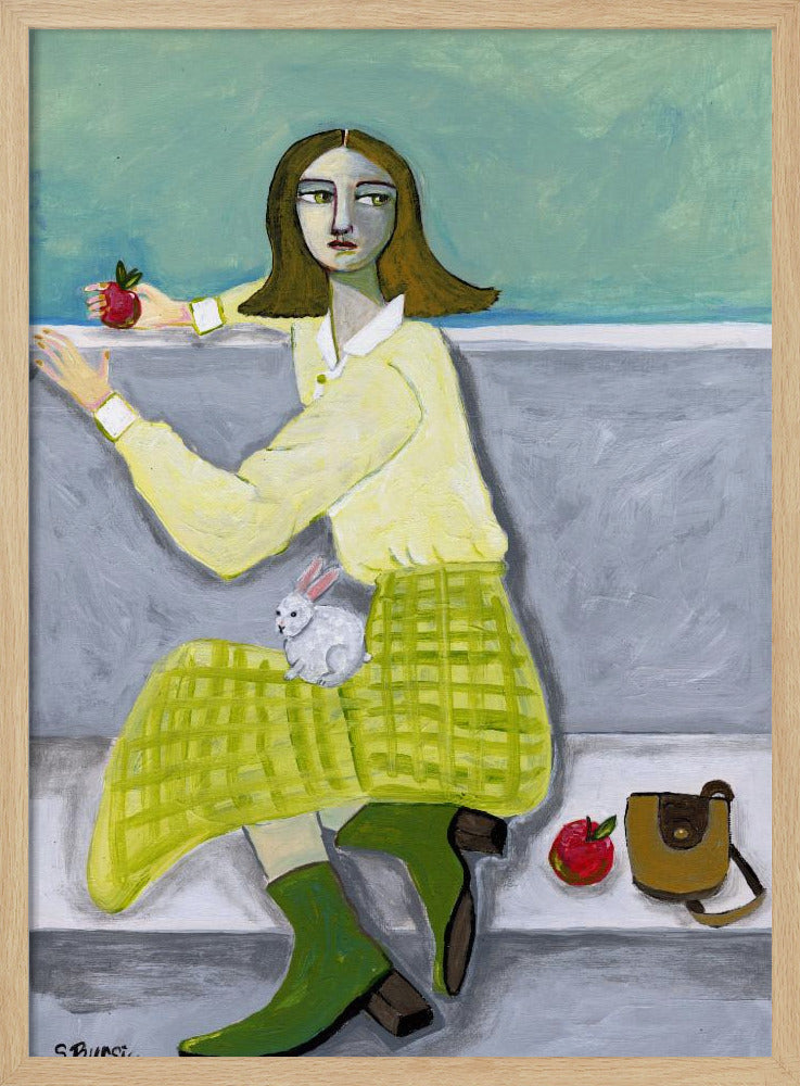 Lady and the Rabbit with apple | Poster