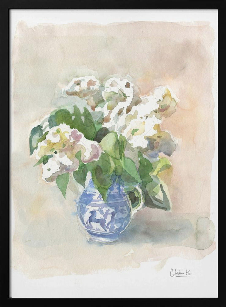White lilacs in a vase watercolor. | Poster
