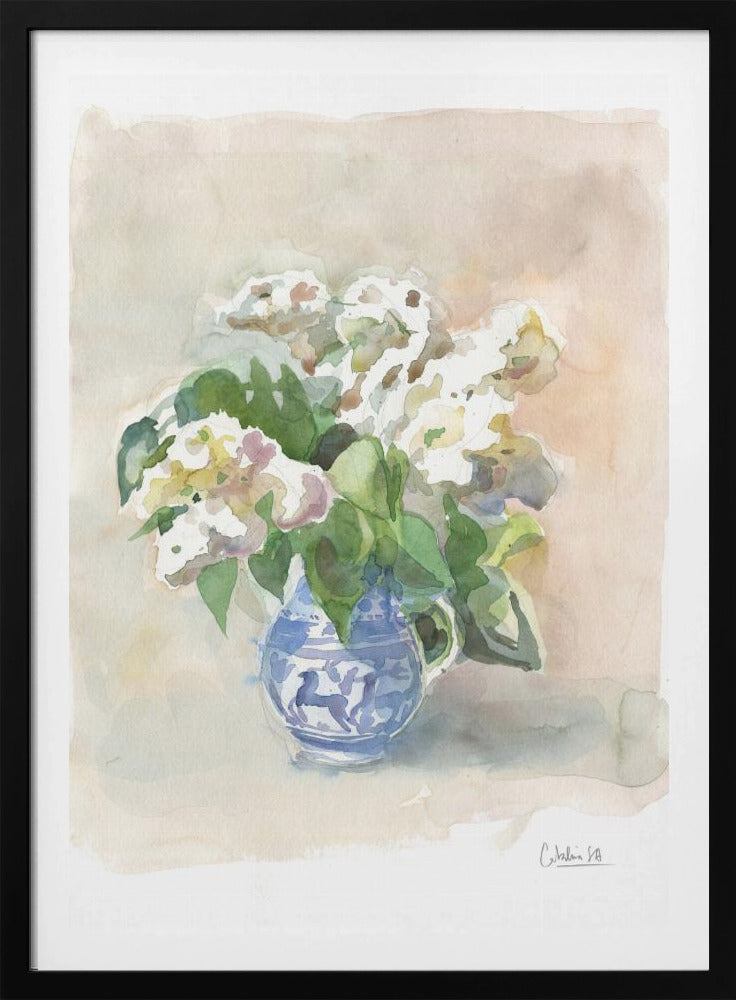 White lilacs in a vase watercolor. | Poster